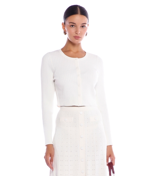 Cropped rib knit cardigan