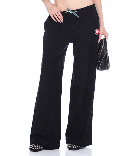 Beli ipli loqo detallı məxmər şalvar