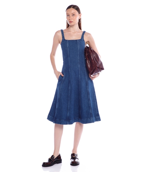 Midi denim babydoll dress