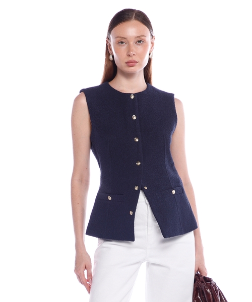 Удлиненный твидовый жилет без рукавов