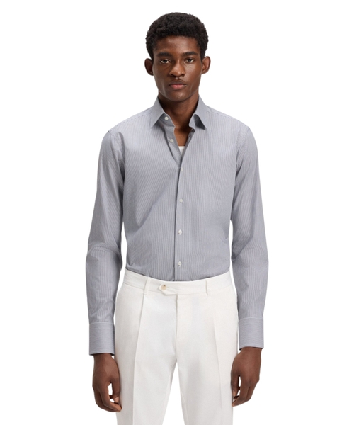 Regular-fit shirt in easy-iron stretch-cotton twill