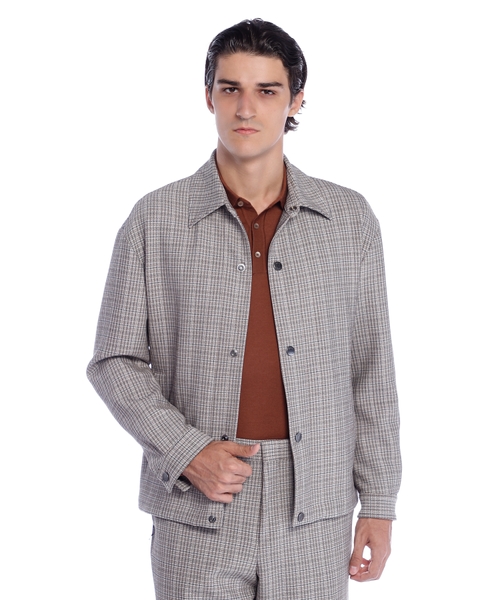 Relaxed-fit overshirt in checked stretch fabric