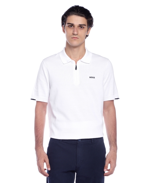 Хлопковый трикотажный поло с застежкой-молнией