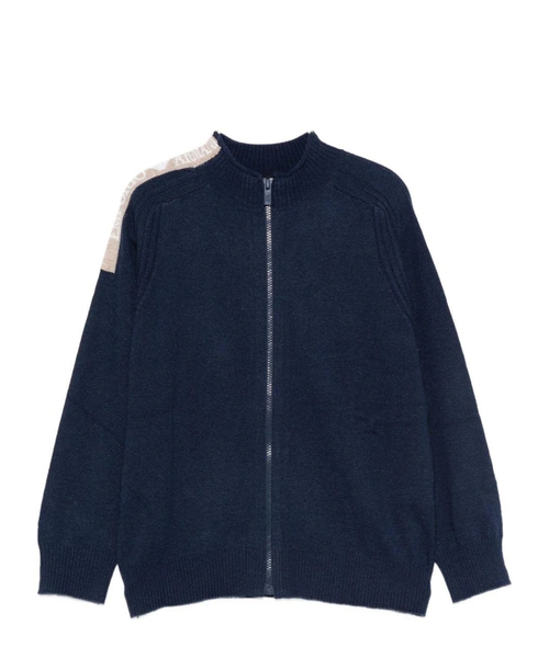 Wool zip-up jumper with jacquard logo