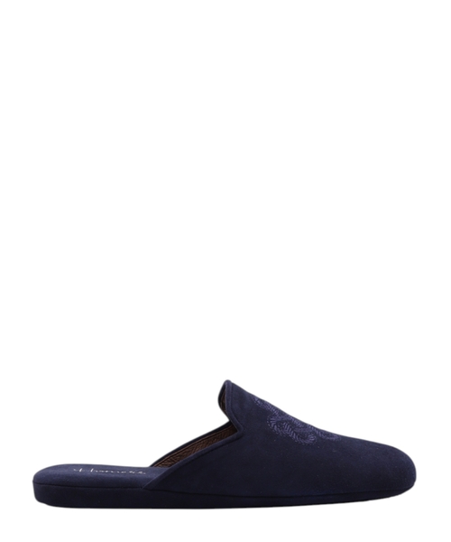 Suede slippers with embroidered logo