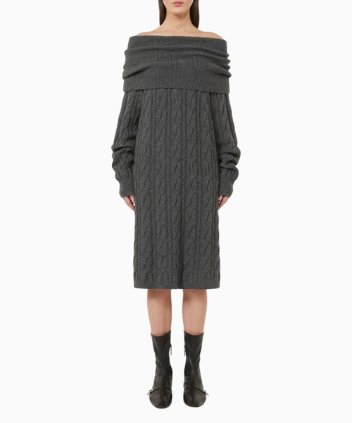 Off-shoulder cable-knit dress