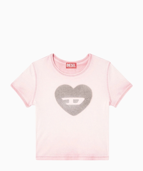 Ürək printli yivli T-shirt