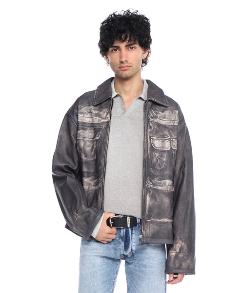 Leather jacket with print