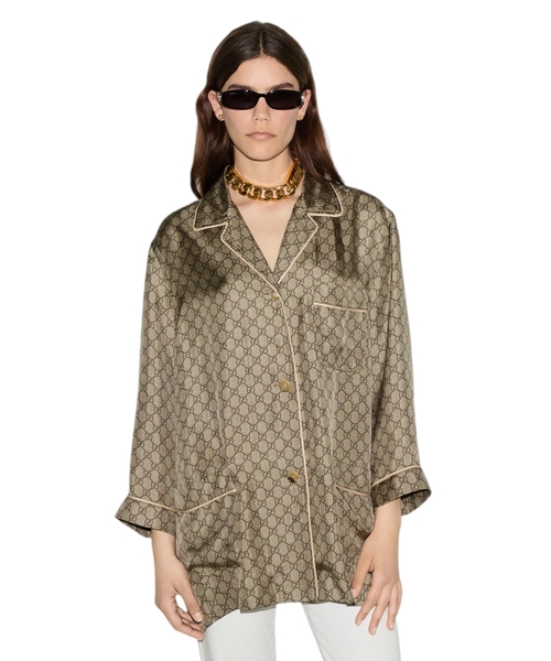 GG Supreme printli ipək köynək