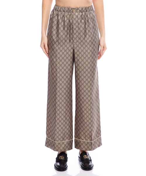 Шелковые брюки с принтом GG Supreme
