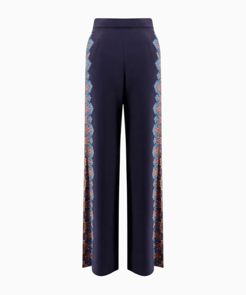 Silk trousers with placed print