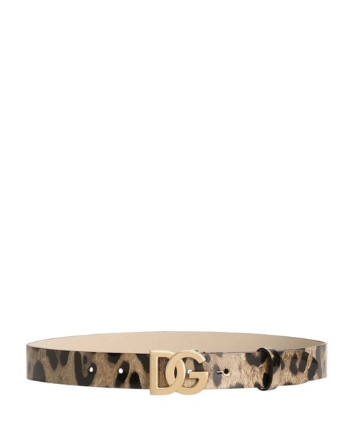 Printed leather belt with logo