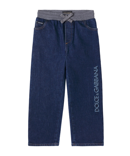 Printli düz biçimli denim şalvar