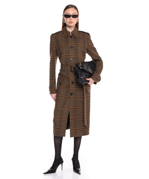 Длинное пальто из шерсти с узором "Принц Уэльский"