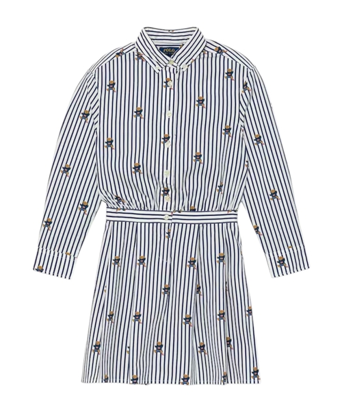 Полосатое платье с принтом медвежонка