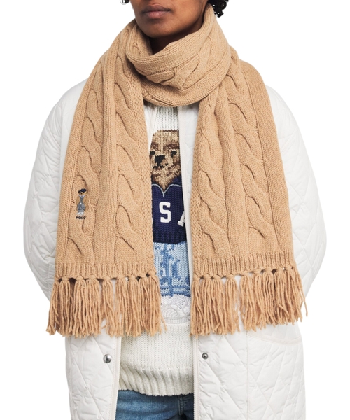 Polo Bear printed Scarf with fringe | Emporium