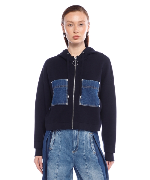 Trikotaj və denim detallı kardiqan