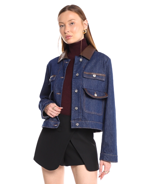 Джинсовая куртка с деталями из искусственной кожи