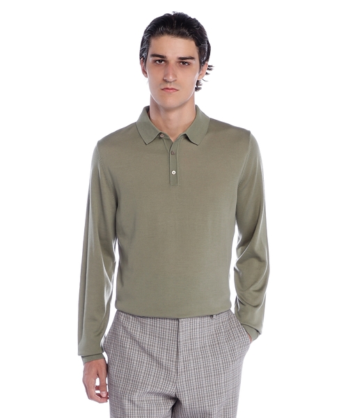 Вязаный свитер-поло с длинными рукавами