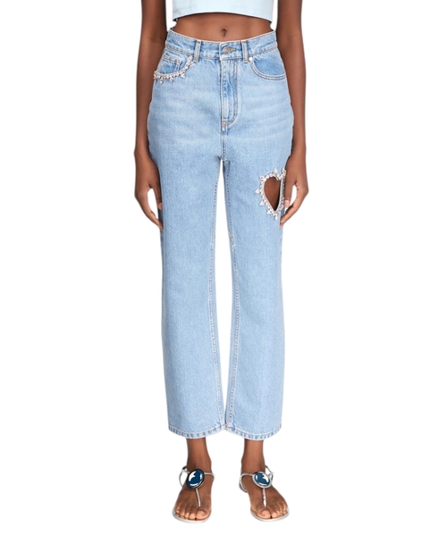 Kristal işləməli denim şalvar