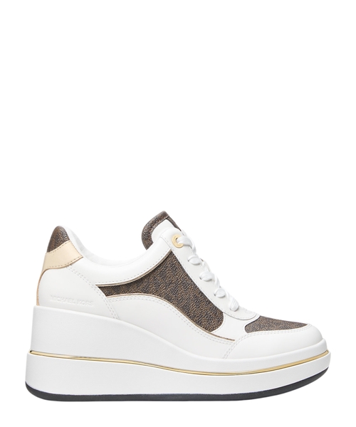 Emmy signature logo and leather wedge trainer