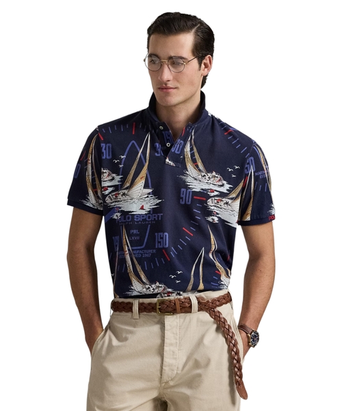 Поло классического кроя с морским принтом