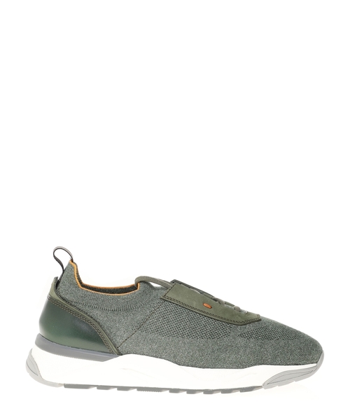Knit sneakers with leather detailing