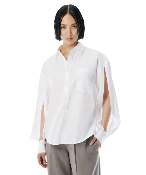 Ağ pambıq qollu köynək