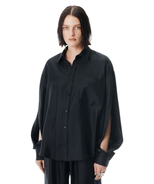Slashed sleeve silk shirt