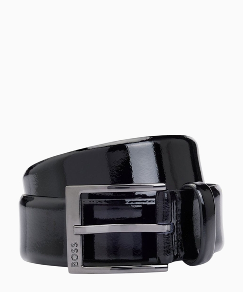 Italian patent-leather belt with logo buckle