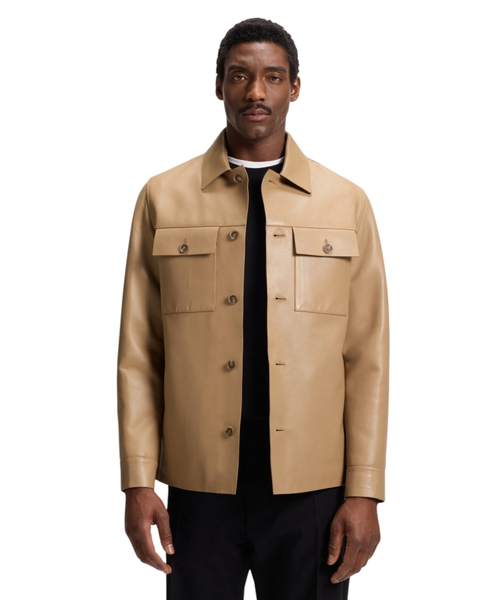 Shirt-style leather jacket with flap pockets