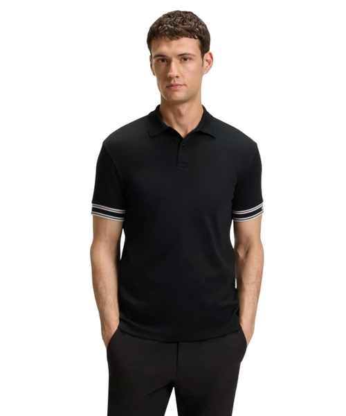 Cotton polo shirt with striped cuffs