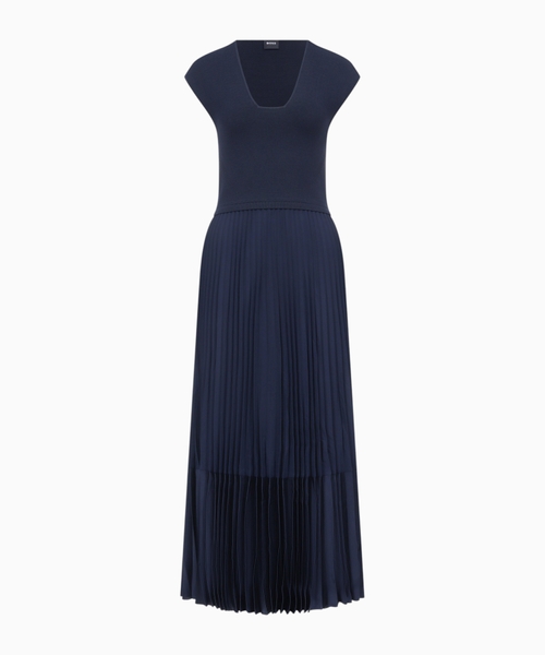 Knitted sleeveless dress with plissé skirt