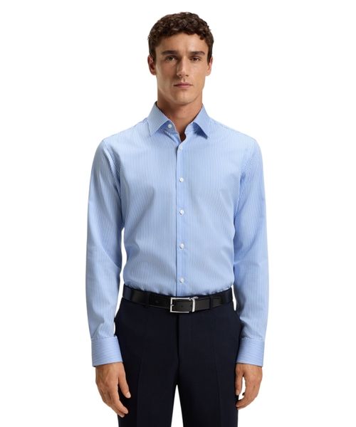 Regular-fit shirt in easy-iron striped cotton satin