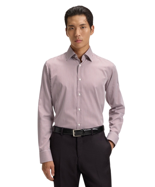 Regular-fit shirt in easy-iron striped cotton satin