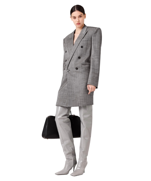 Двубортное мини-платье-блейзер в тонкую полоску