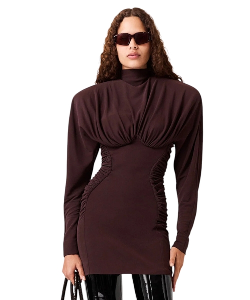 High-neck long-sleeve mini dress
