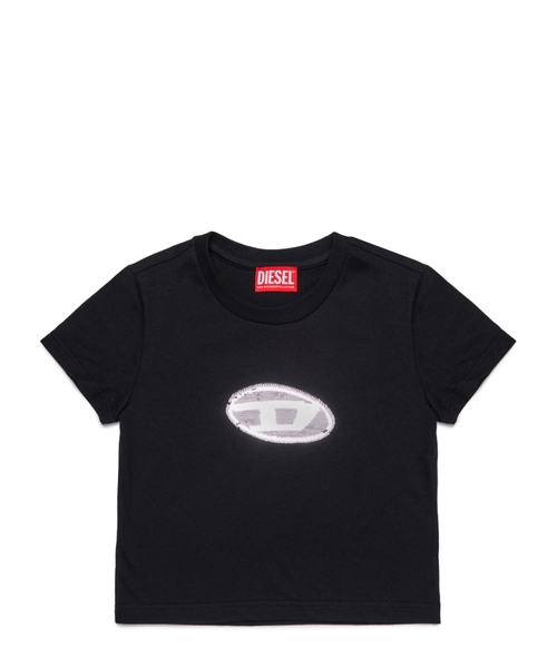 Cotton T-shirt with sequined logo