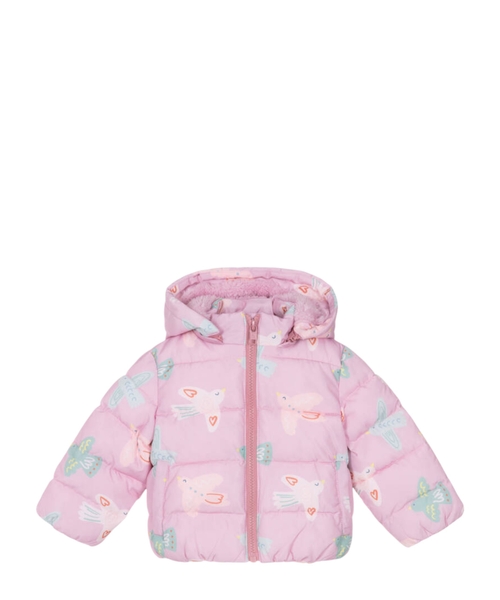 Puffer jacket with birds print