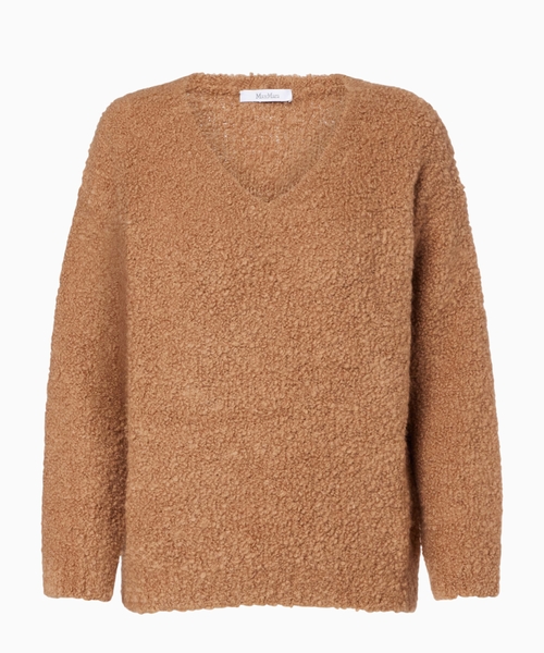 Camel wool and silk V-neck pullover