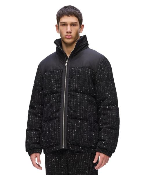 Quilted down jacket with tweed effect