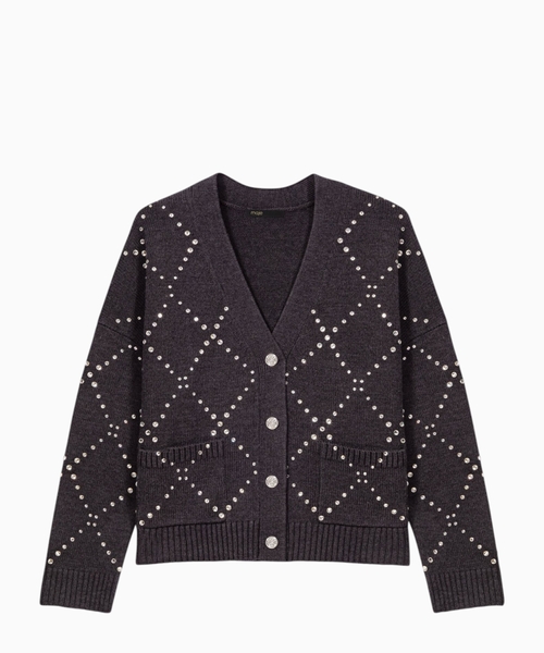 Rhinestone check cardigan
