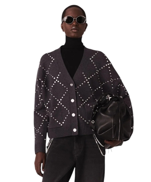 Rhinestone check cardigan