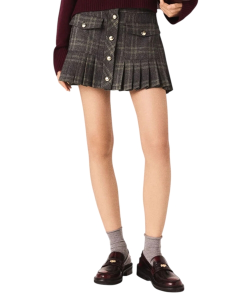Плиссированная мини-юбка в клетку с пуговицами