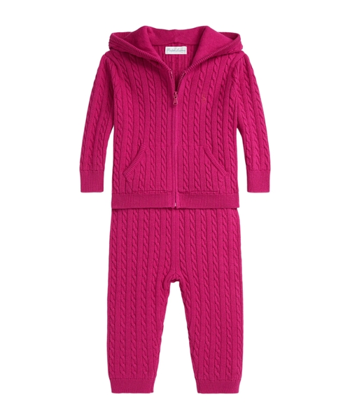 Вязаный комплект с капюшоном (кофта и брюки)