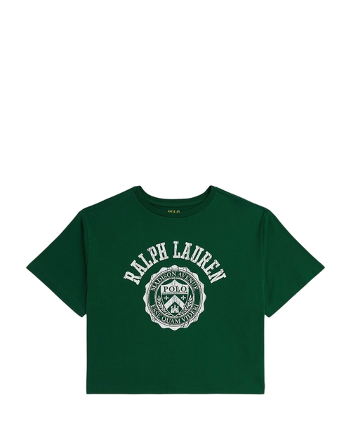 Loqo naxışlı bol biçimli pambıq T-shirt