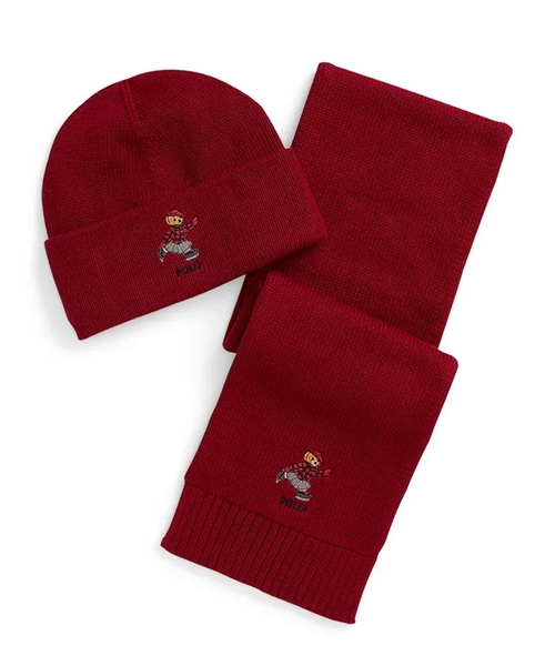 Polo Bear embroidery hat and scarf set