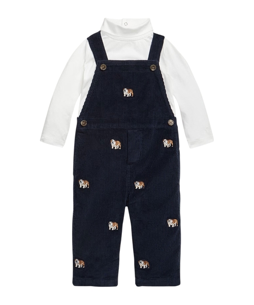 Cotton bodysuit & corduroy overall set