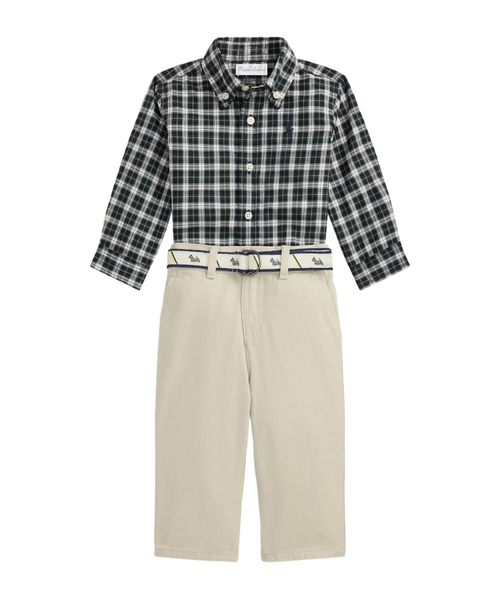 Plaid-pattern shirt pant set