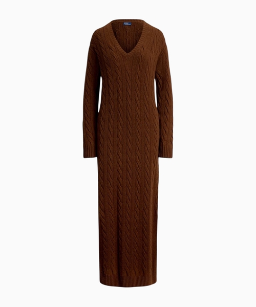 Cable-knit V-neck sweater dress
